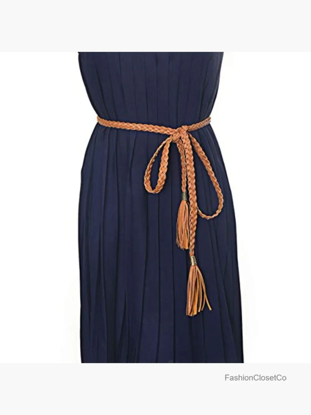 Women's Tassel Braided Rope Belt PU Leather Waist Belt Woven Boho